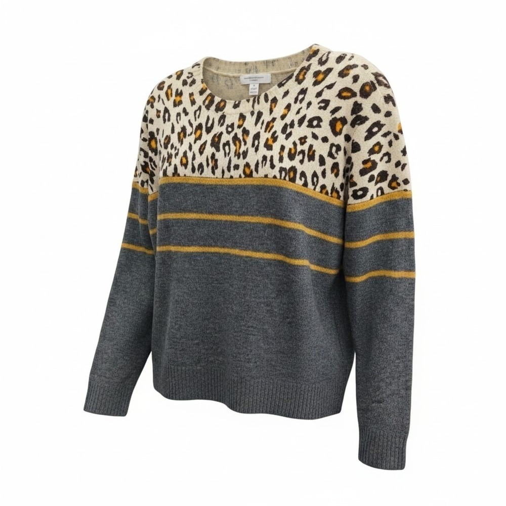 BeachLunchLounge Leopard Print Sweater Striped Animal Yoke Grunge Maximalist M